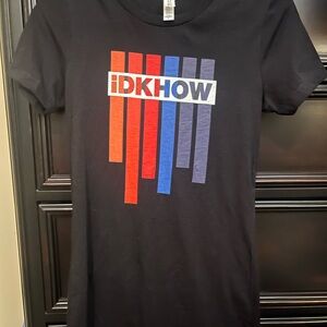 Men’s form fitting IDKHOW Graphic T-Shirt - Black with Red and Blue
